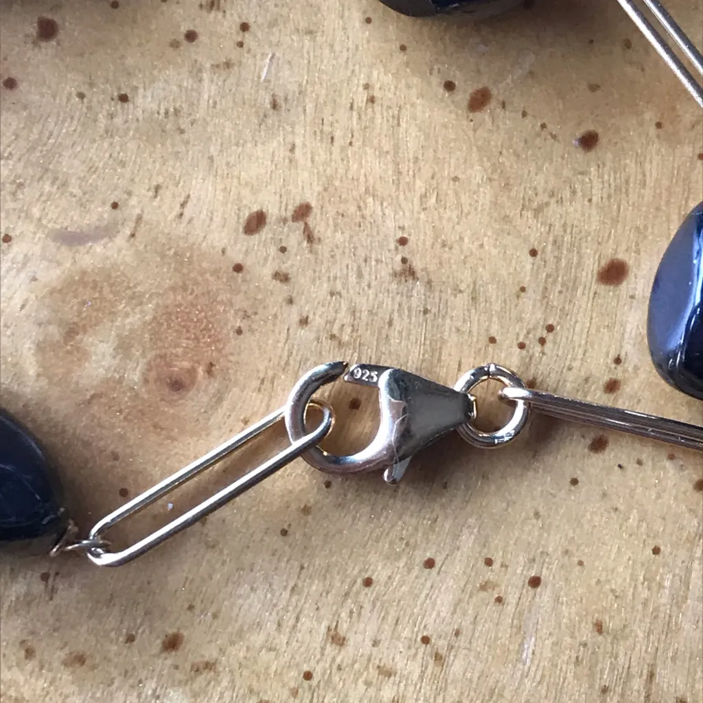 Natural Shungite Sterling Silver Yellow Gold Vermeil Bracelet - Image 3