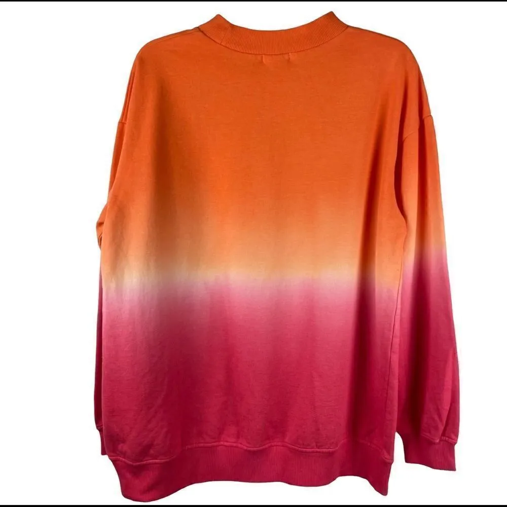 BP. Dip Dye Crewneck Cotton Blend Sweatshirt In Pink orange Dip Dye NWT Small - Image 4