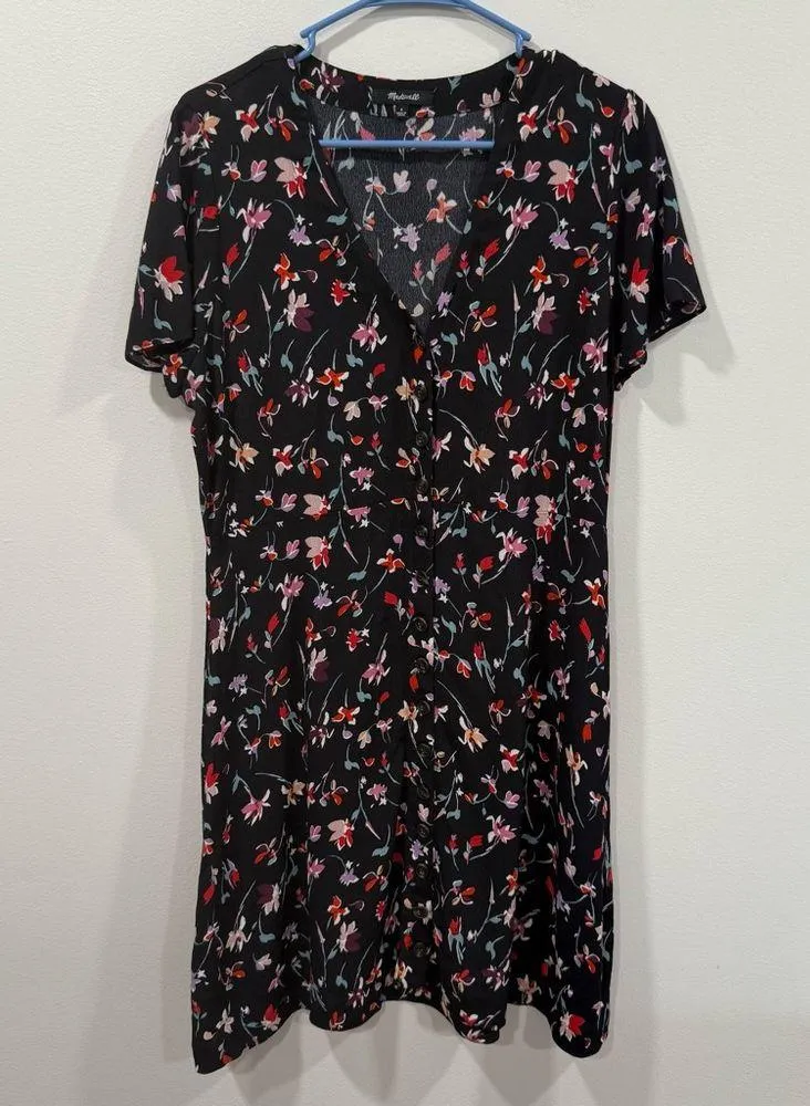 Madewell Petite V-Neck Button-Front Mini Dress in Drifting Flowers Size 8 EUC - Image 3