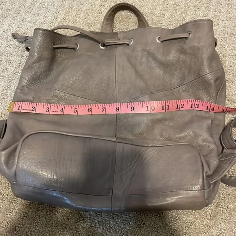 Day & Mood Gray Leather Cinch Tie Button Closure Backpack Handbag - Image 9