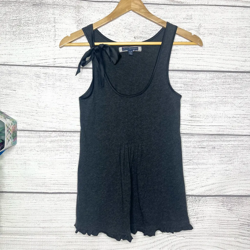 American Eagle Charcoal Gray Babydoll Racerback Tank Top with Black Bow Size XS - Image 8