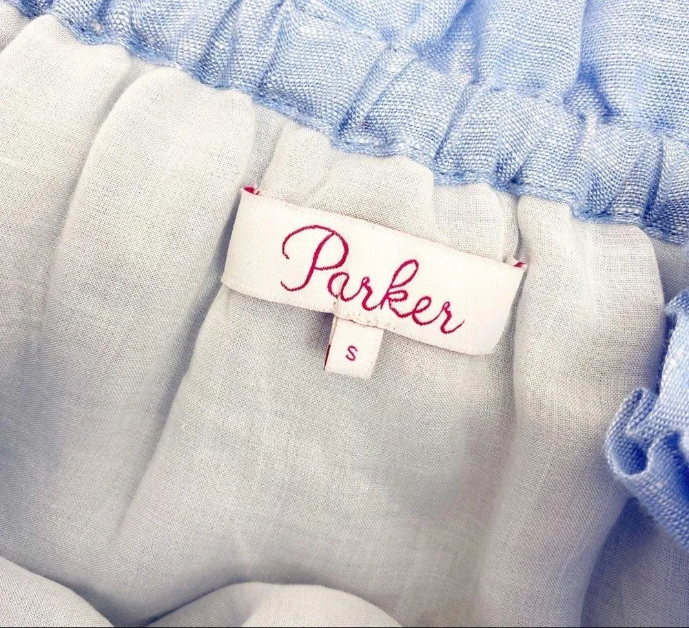 Parker Susie Linen Off The Shoulder Ruffle Embroidered Dress: Periwinkle Blue - Image 12