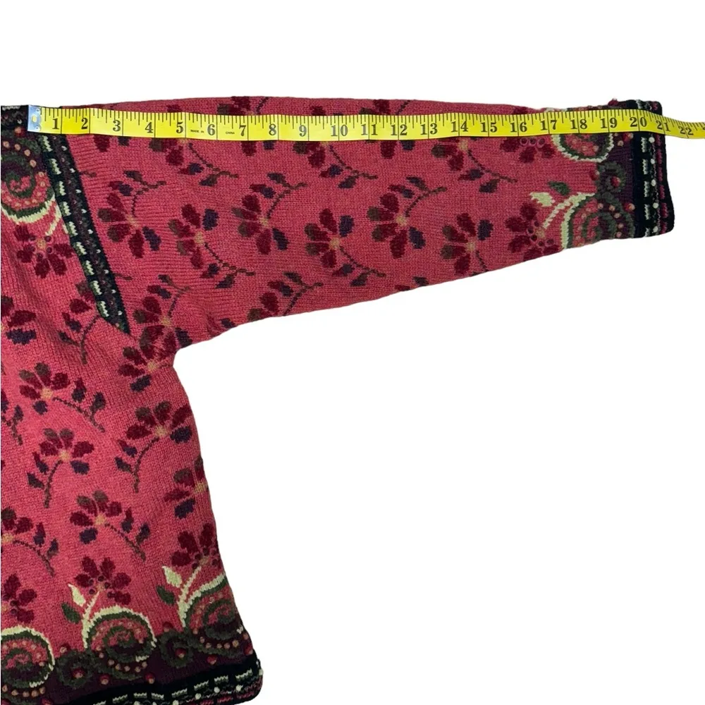 Icelandic Design Full Zip Jacket Wool 3D Knit Textured Floral Vintage Lined L Size L - Image 16