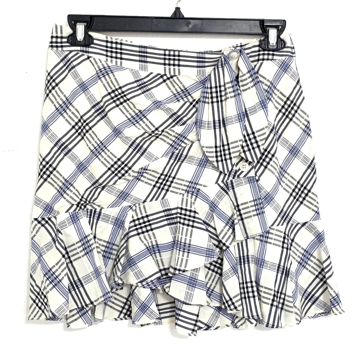 Veronica Beard Kaia Embroidered Checked Cotton Blend Mini Skirt Blue Plaid 10 - Image 2