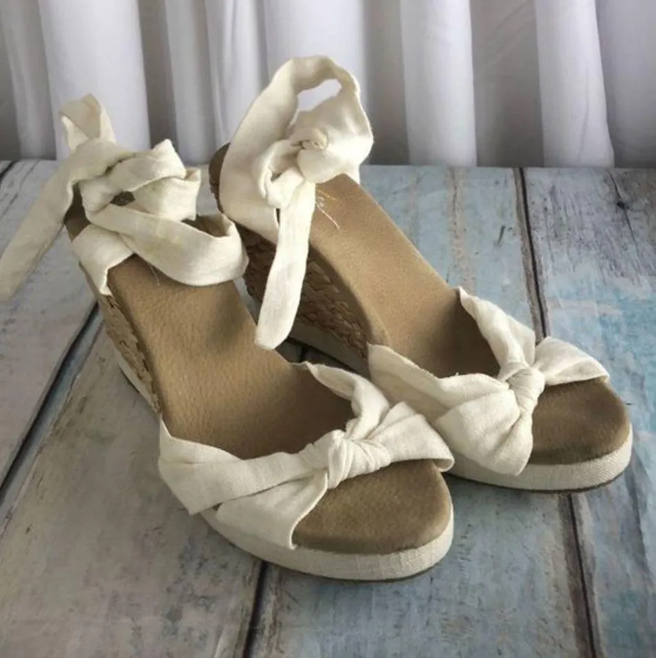 Volatile Wedge Ankle Wrap Linen 10 Shoes Tan - Image 2