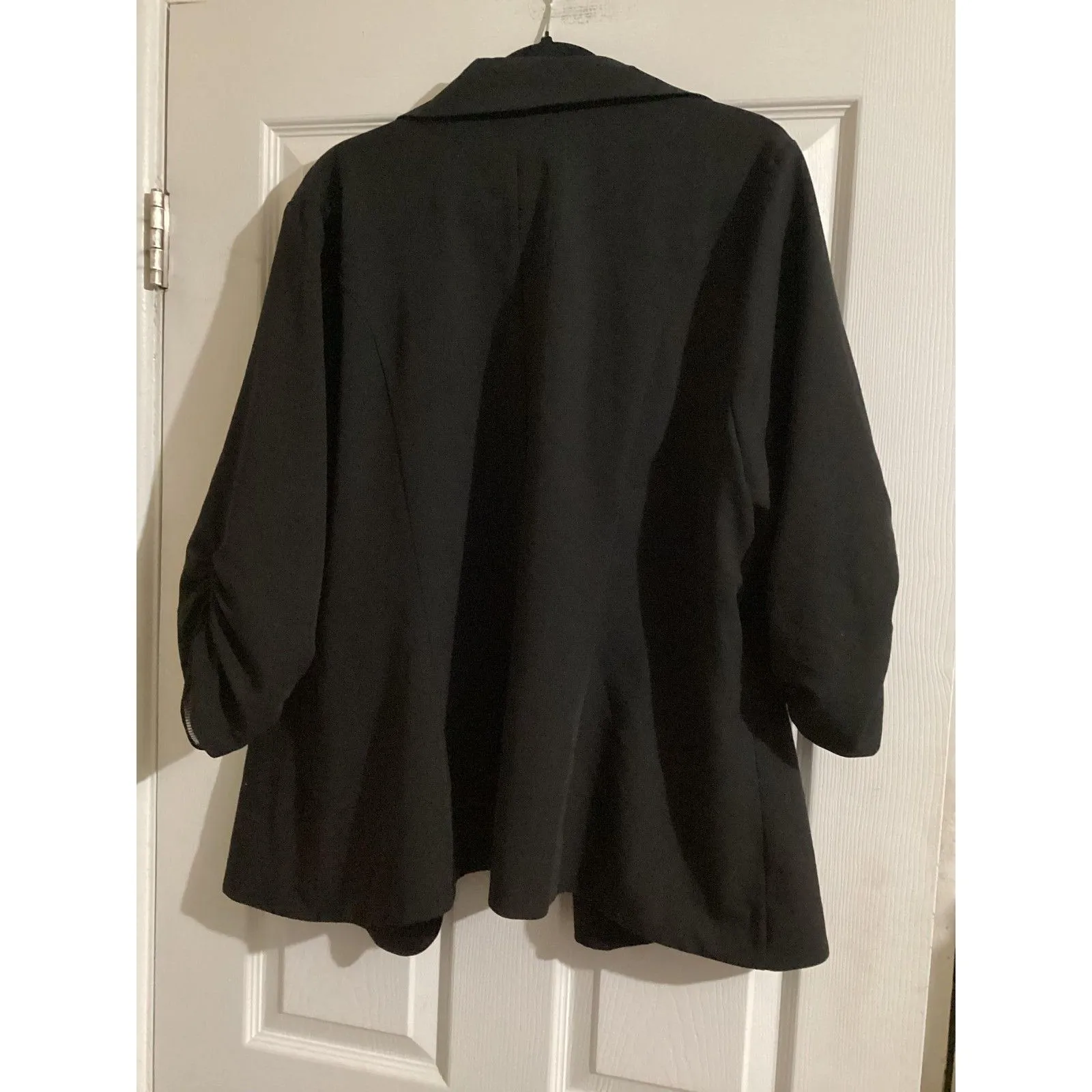 Torrid Blazer Womens 3X Black Open Front Ruched Sleeve Lined Stretch Plus Career - Image 3