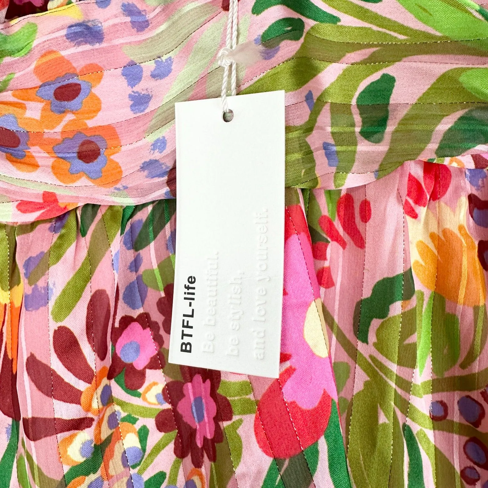 BTFL Life Floral Open Back Halter Mini Dress Size Large NWT Tropical Vacation Pink - Image 7