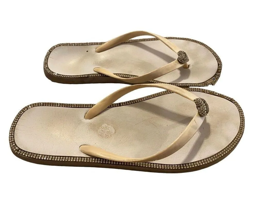 Juicy Couture Rhinestone Embellished Flip Flops Sandals Beach Coastal - Image 3