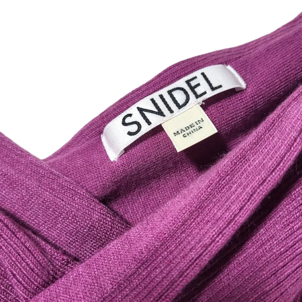 NWT Snidel Wool Blend Ribbed Knit Criss Cross Chest Pullover Sweater in Magenta - Image 2