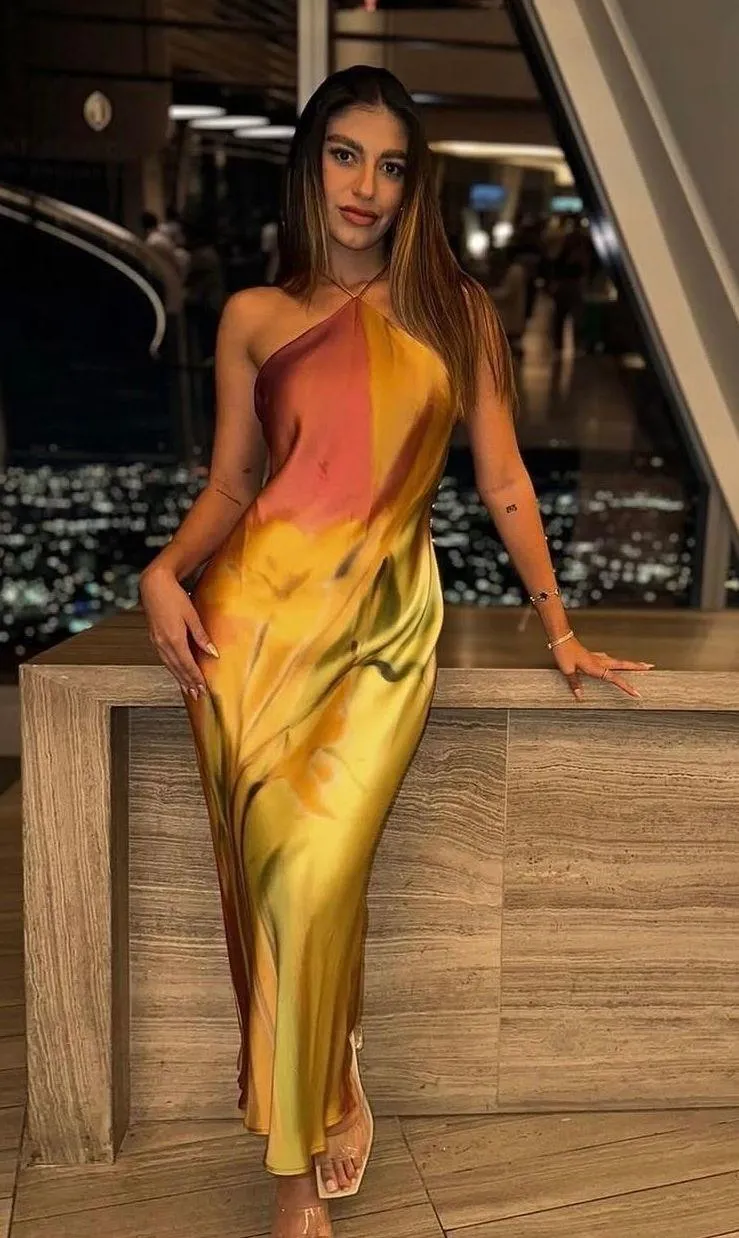 Zara maxi dress one shoulder tie dye satin floral effect party wedding cocktail - Image 5