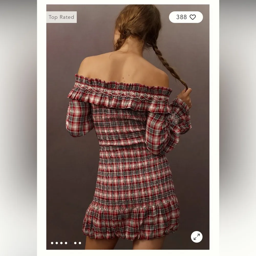 Anthropologie Pilcro Smocked Plaid Mini Dress size Medium in Red Motif - Image 2