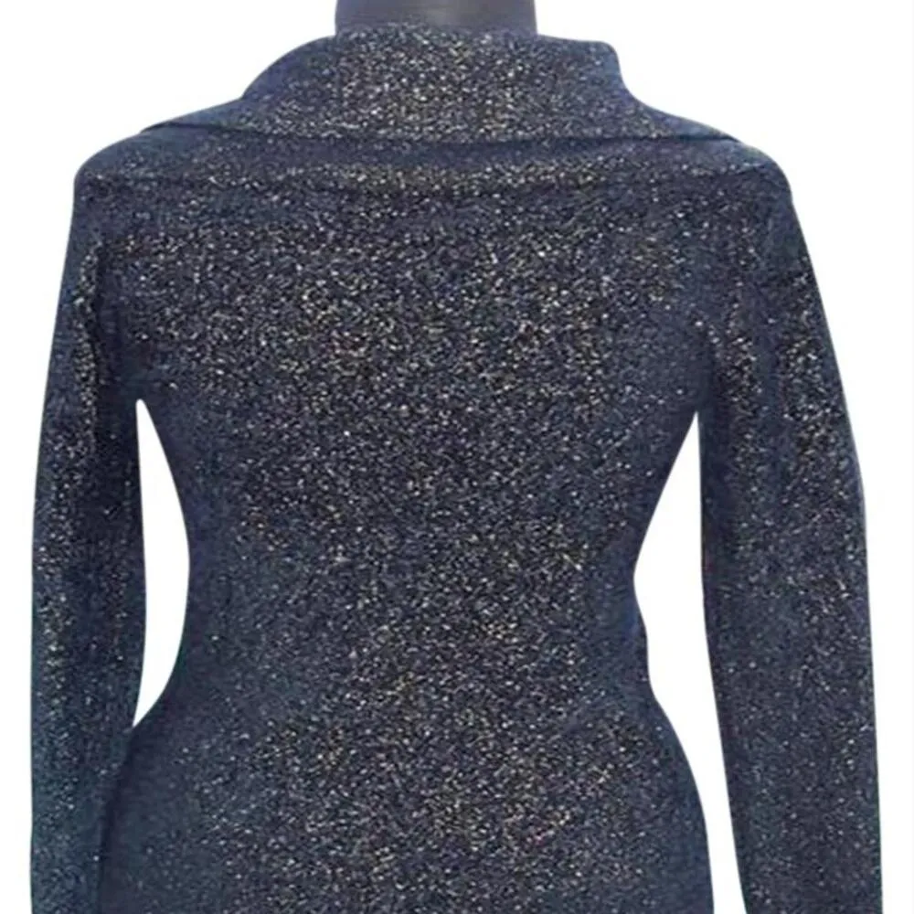 Cache Navy Metallic Exaggerated Oversize Collar Top New SOFT Sweater NWT $98 - Image 5