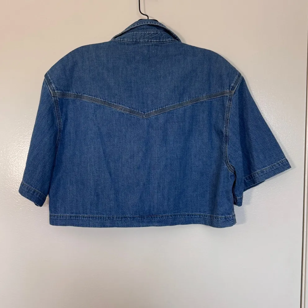 RE/DONE  Oversized Crop Shirt in Rustic Indigo Size Large - Image 6