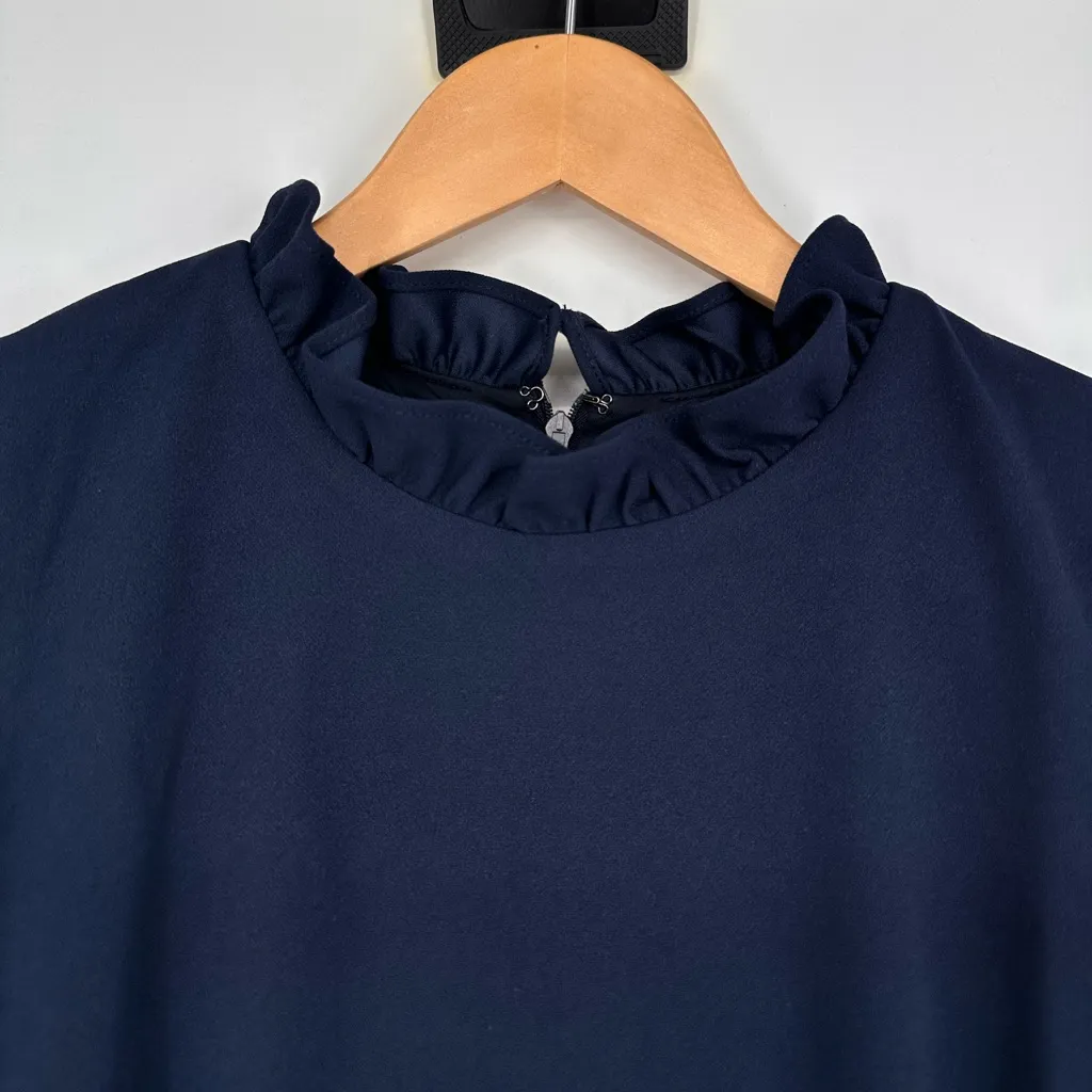 Maggy London Demi Ruffle Mock Neck Sheath Dress size 8 Navy Blue - Image 4