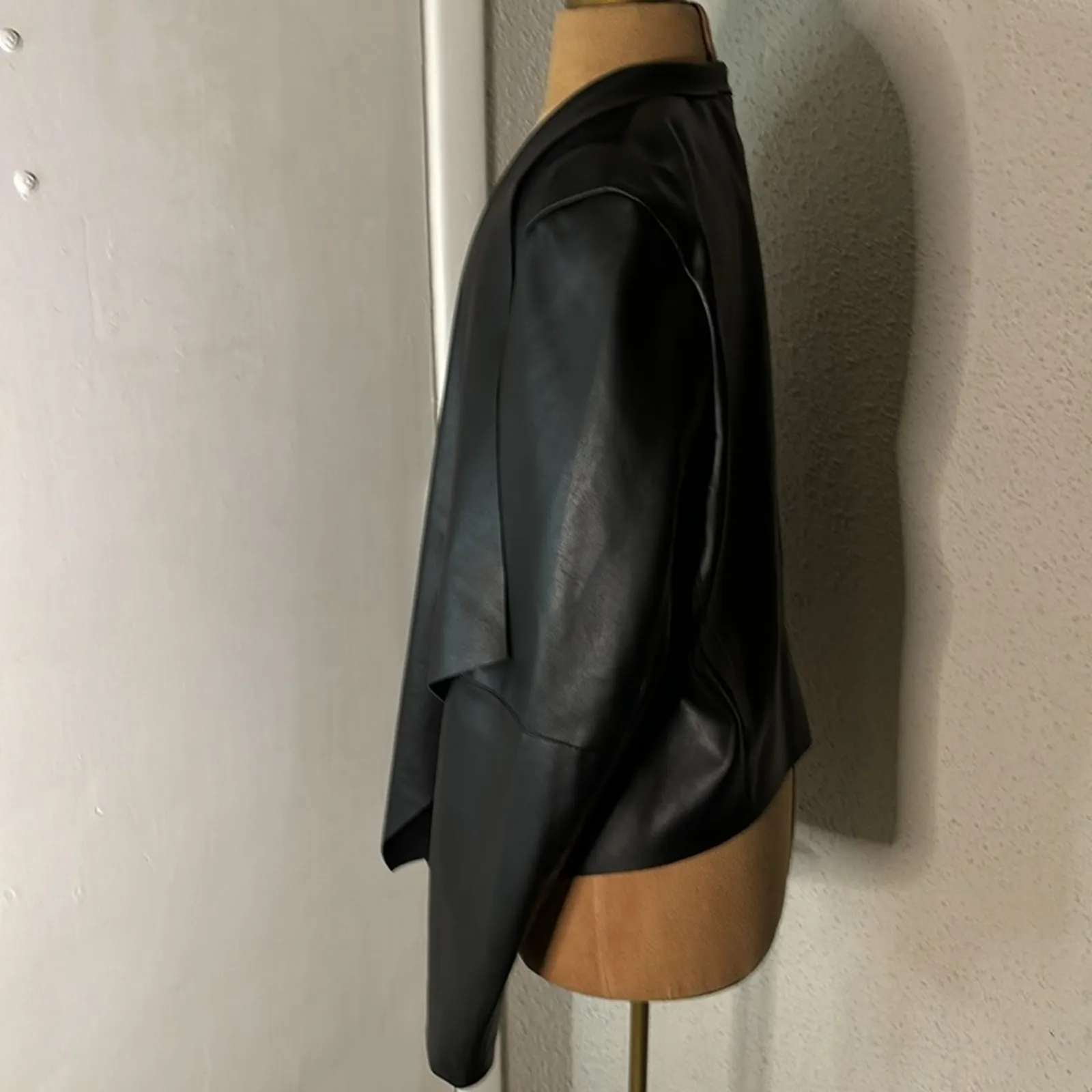 Charlie Paige Black Faux Leather Wing Collar Jacket XL Rocker Biker Goth Mobwife - Image 4