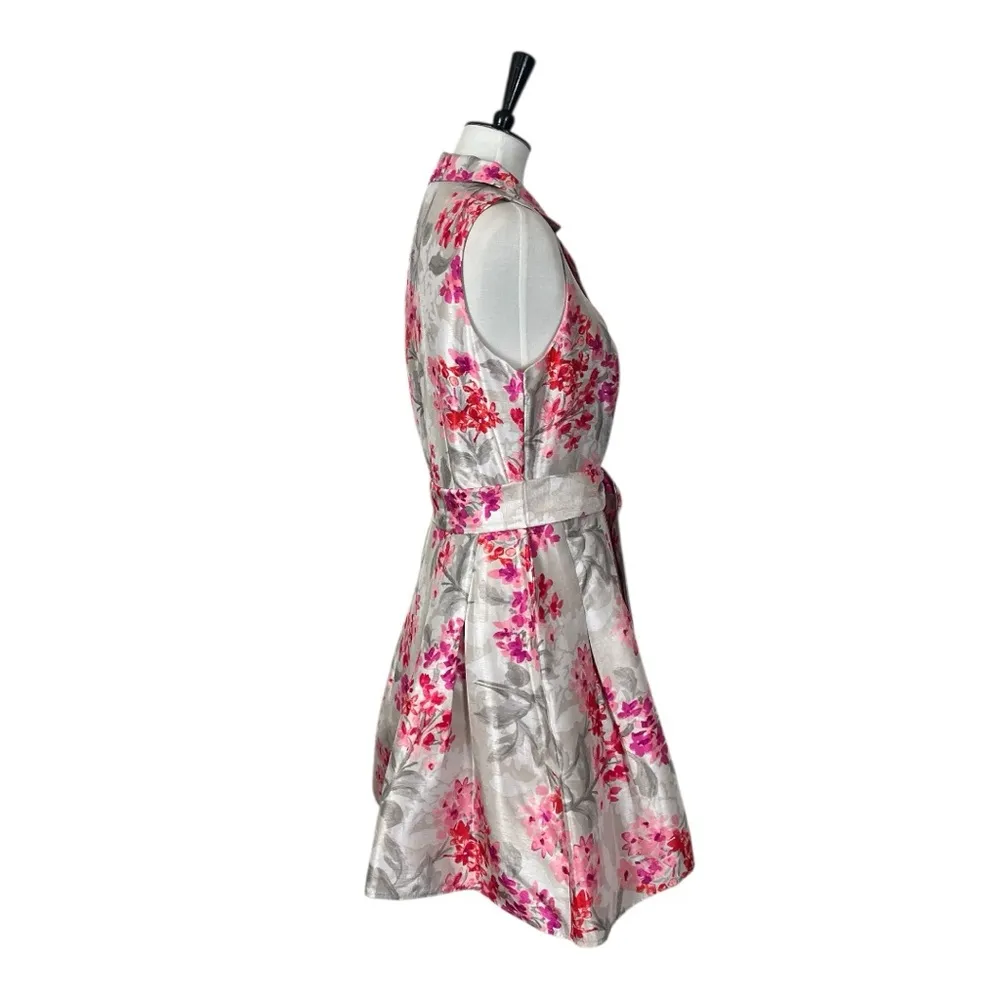 Jessica Howard New Fit Flare Dress Full Skirt Gray Pink Floral Women’s Size 10 - Image 3