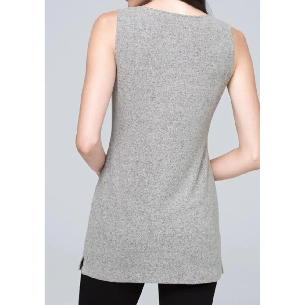 WHBM Cozy Knit Tank Heathered Grey Marled Knitted Long Sleeveless Sweater Tunic - Image 2
