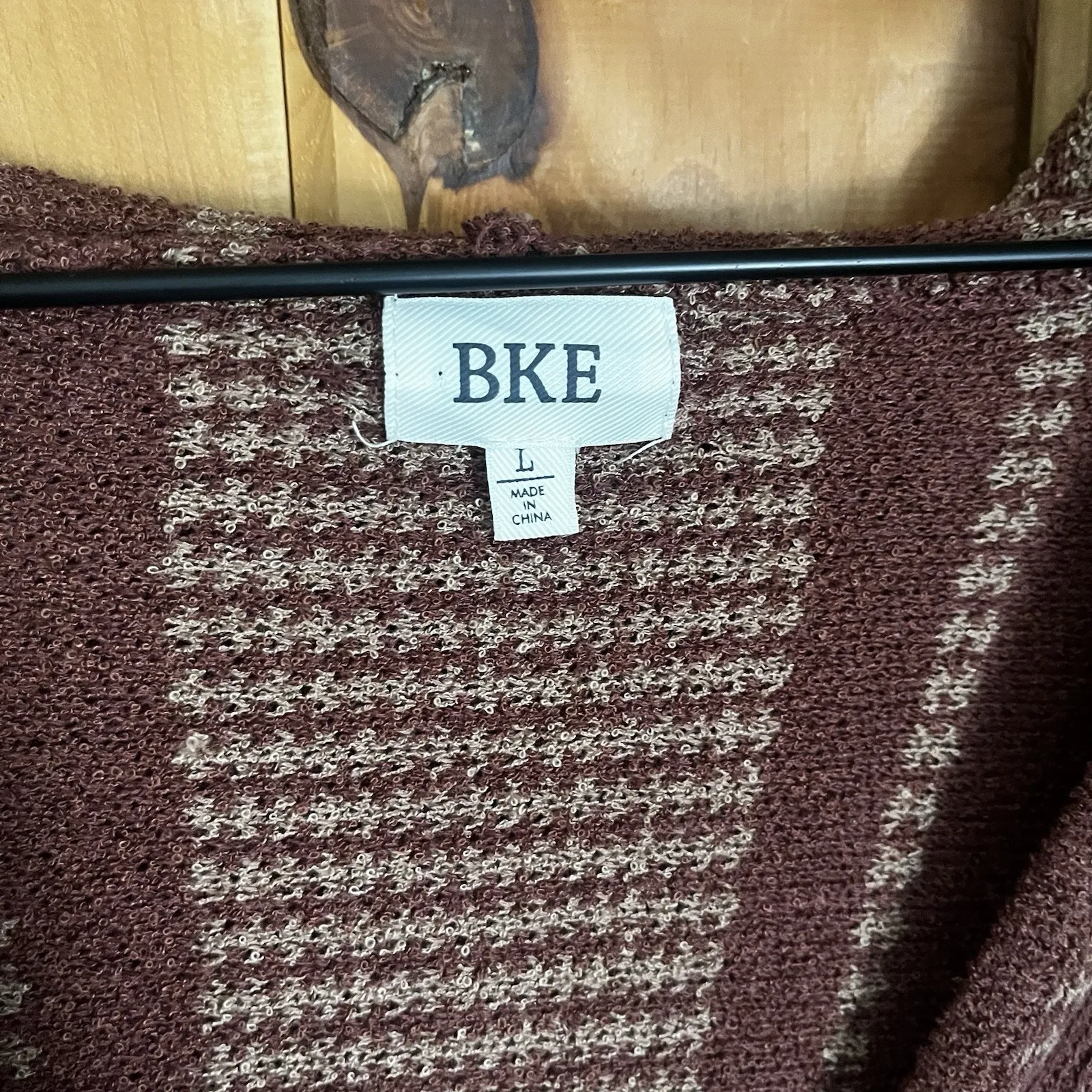 BKE Womans Large Root Beer Jacquard Hooded Pullover Sweater Oversized Open Weave - Image 10