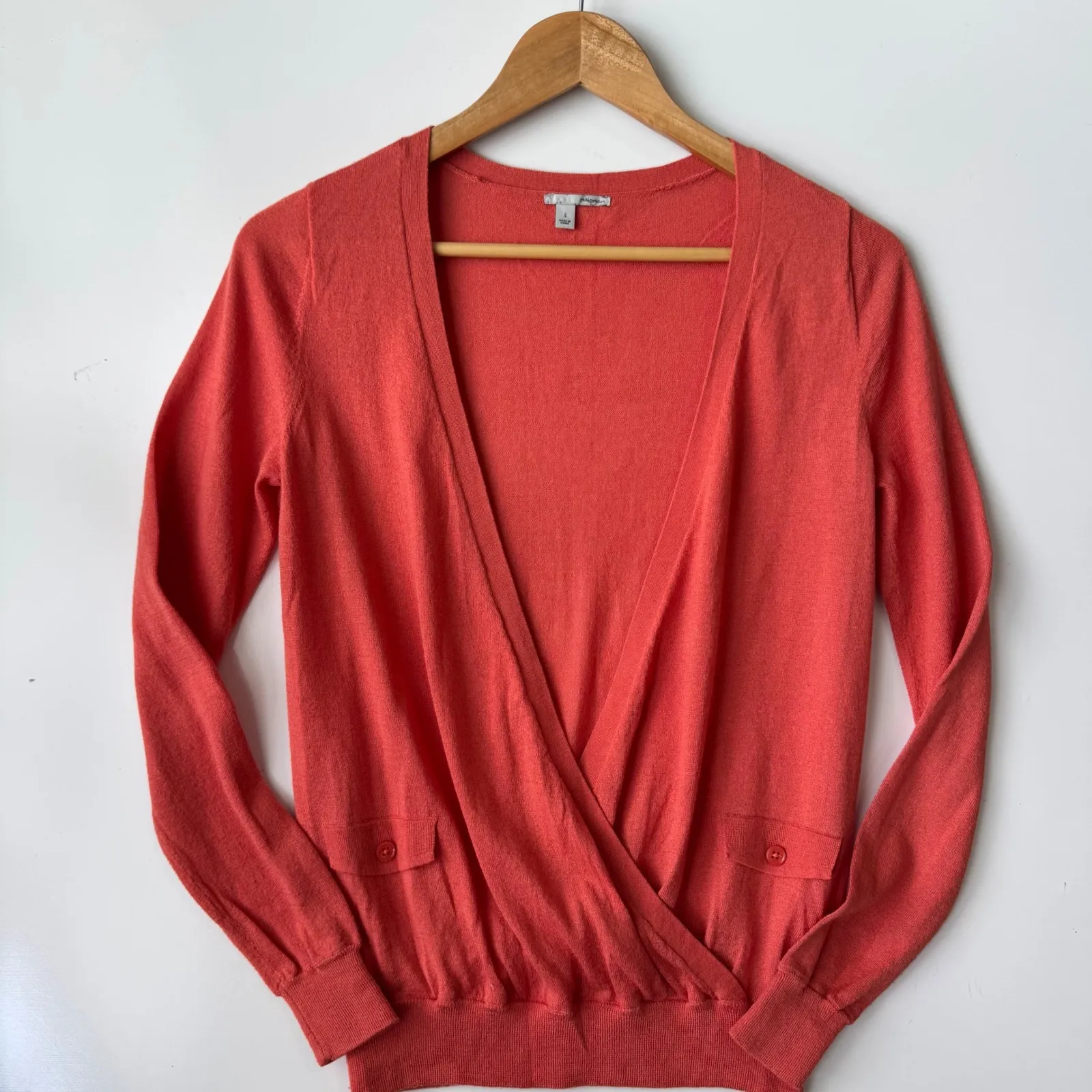 Halogen Wrap Cardigan Sweater Knit Long Sleeve Coral Pockets Small‎ S - Image 6