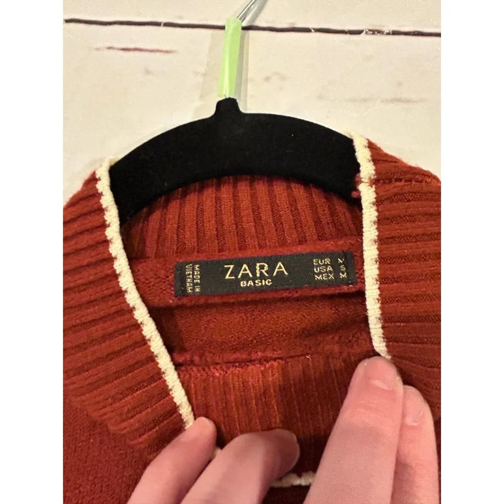 Zara Basic Sweater Dress with Pleated Skirt Size Small Orange Rust Color - Image 98