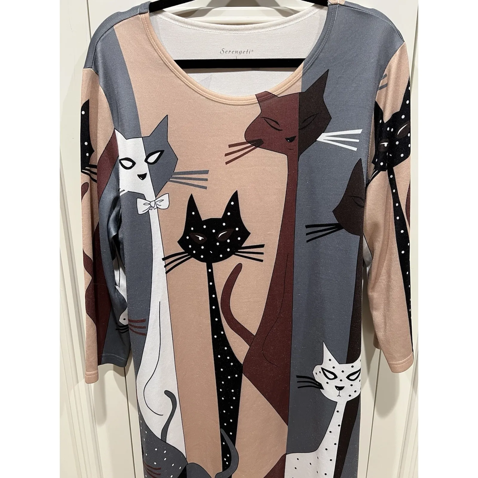Serengeti Fashions Cat Tunic Dress Size Large Retro Kitty Stretch Knit Fun - Image 2