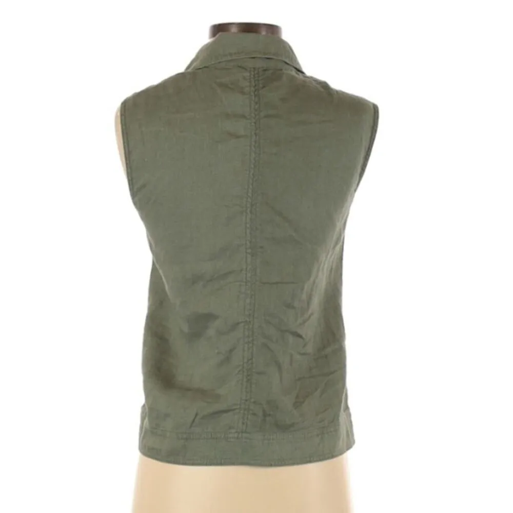 Michael Stars Green Linen Full Zip Sleeveless Jacket Vest Womens XS Utility Fall - Image 2