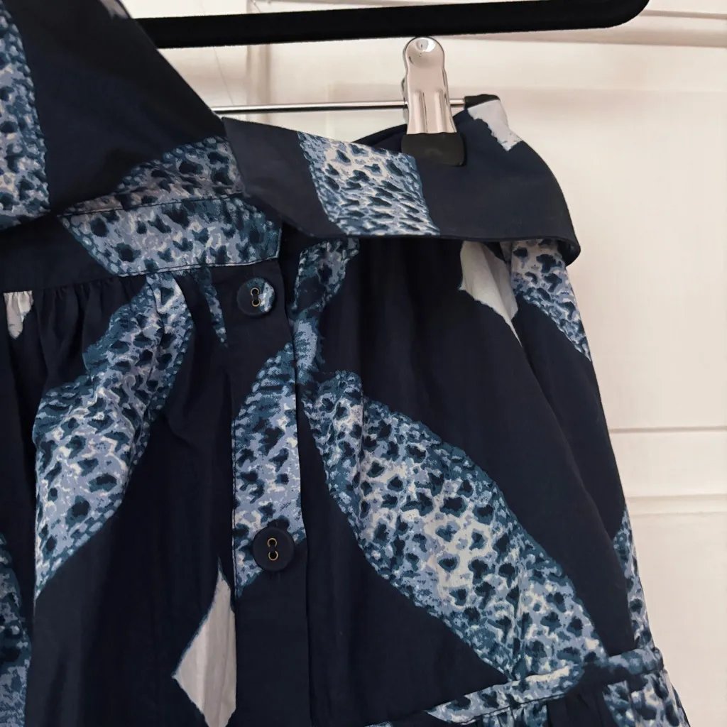 Ulla Johnson Eiko Skirt Indigo Size 2 Diamond Shibori Print Cotton Poplin Blue - Image 8