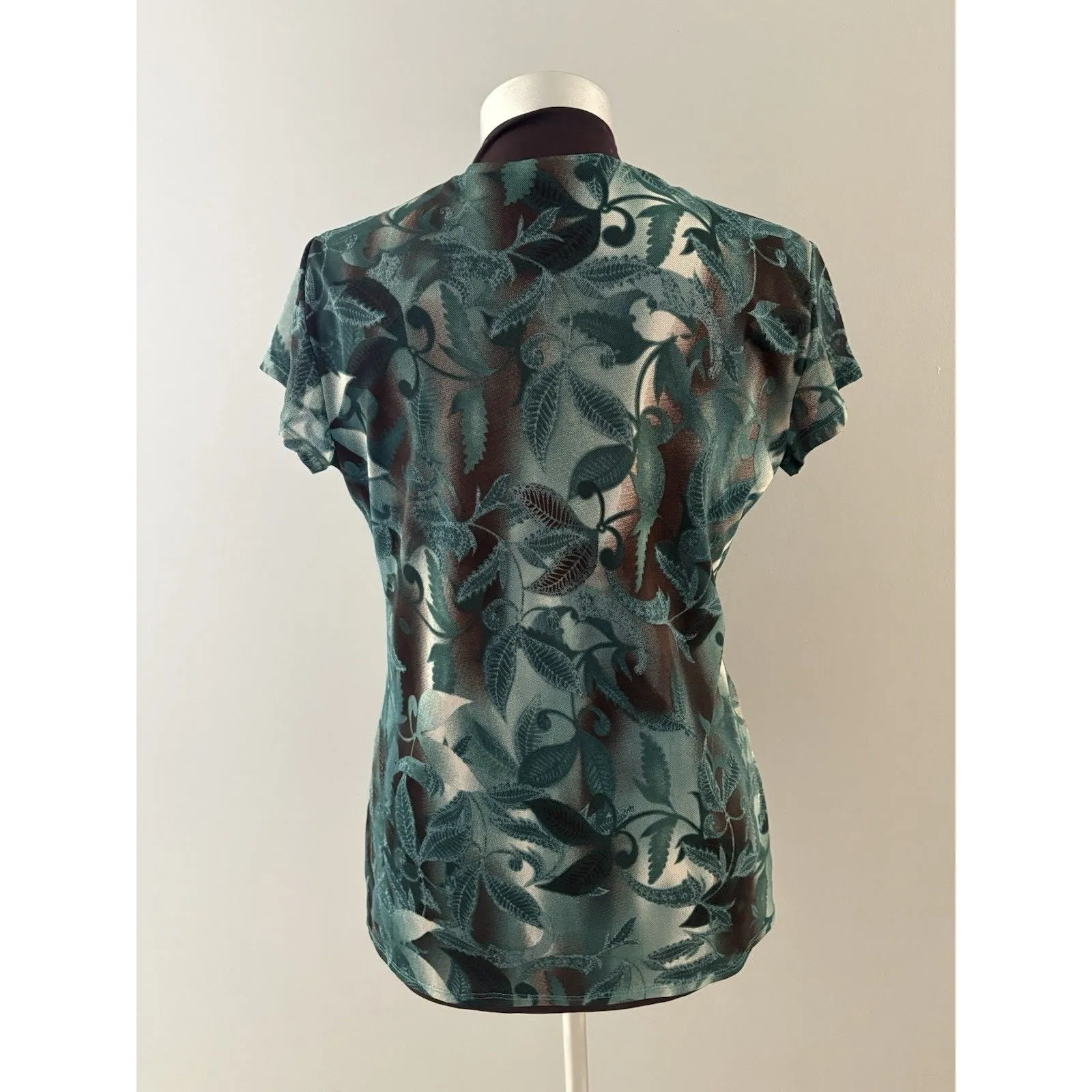 Y2K Worthington Babydoll Top Large Green Floral Forest Fairy Boho Peasant Fall - Image 4