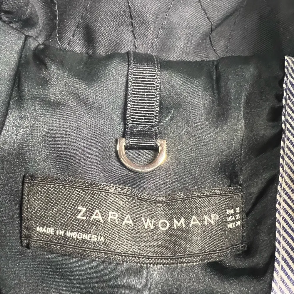 ZARA Navy Blue Belted Double Breasted Trench Coat Size XSmall EUC - Image 3