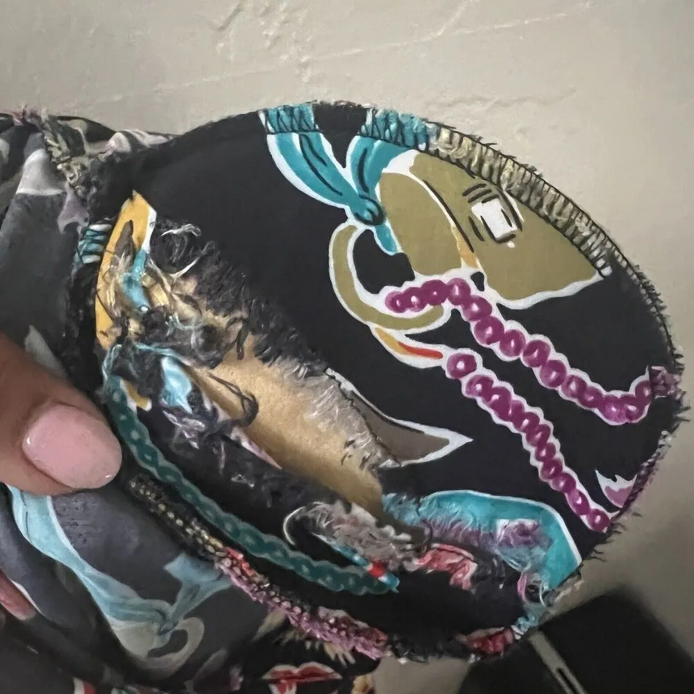 Diane Von Furstenburg Vintage Novelty Hats Feather Button Down Shirt XL Artsy Black - Image 13