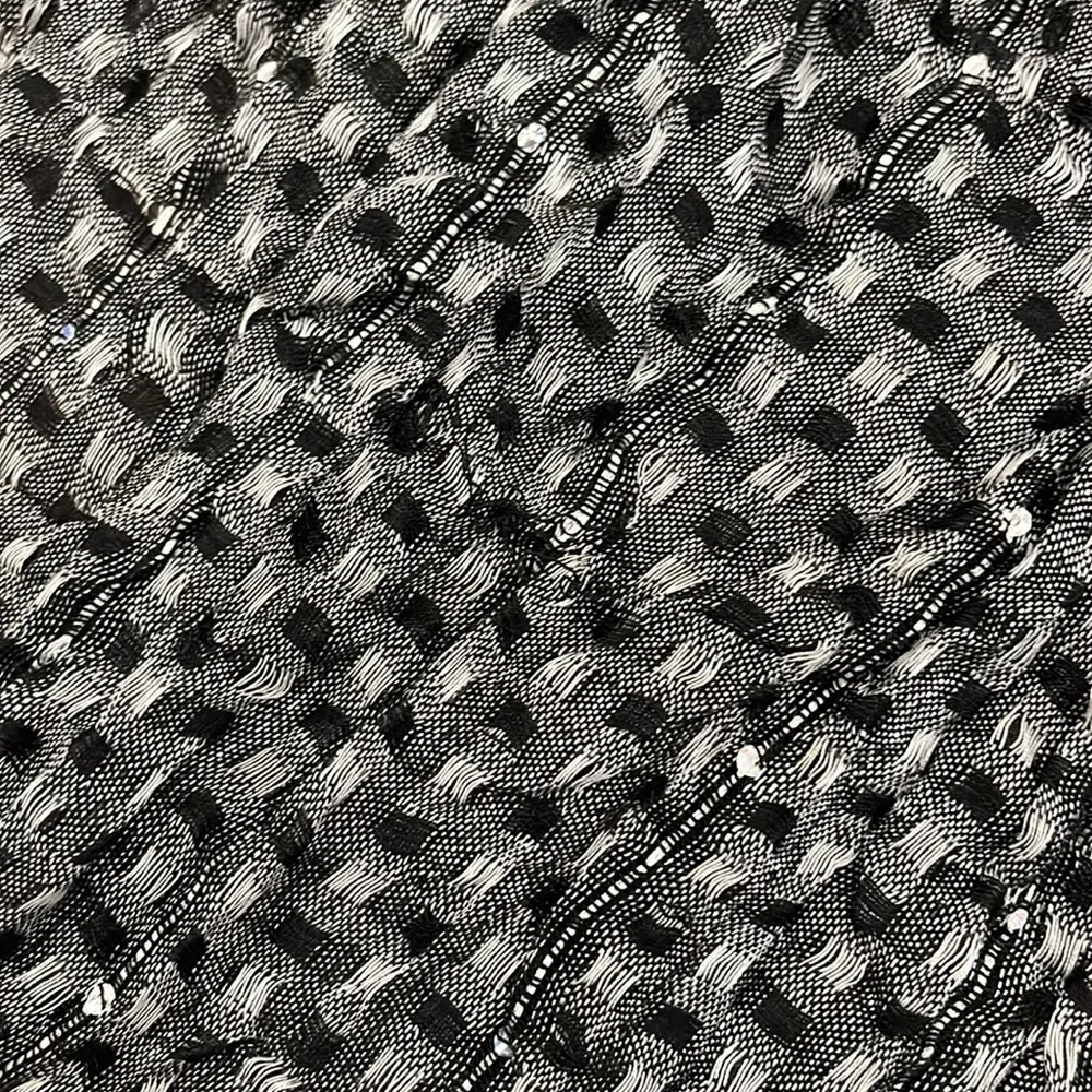 Black White Sequin Fringe Rectangle Scarf Wrap - Image 5