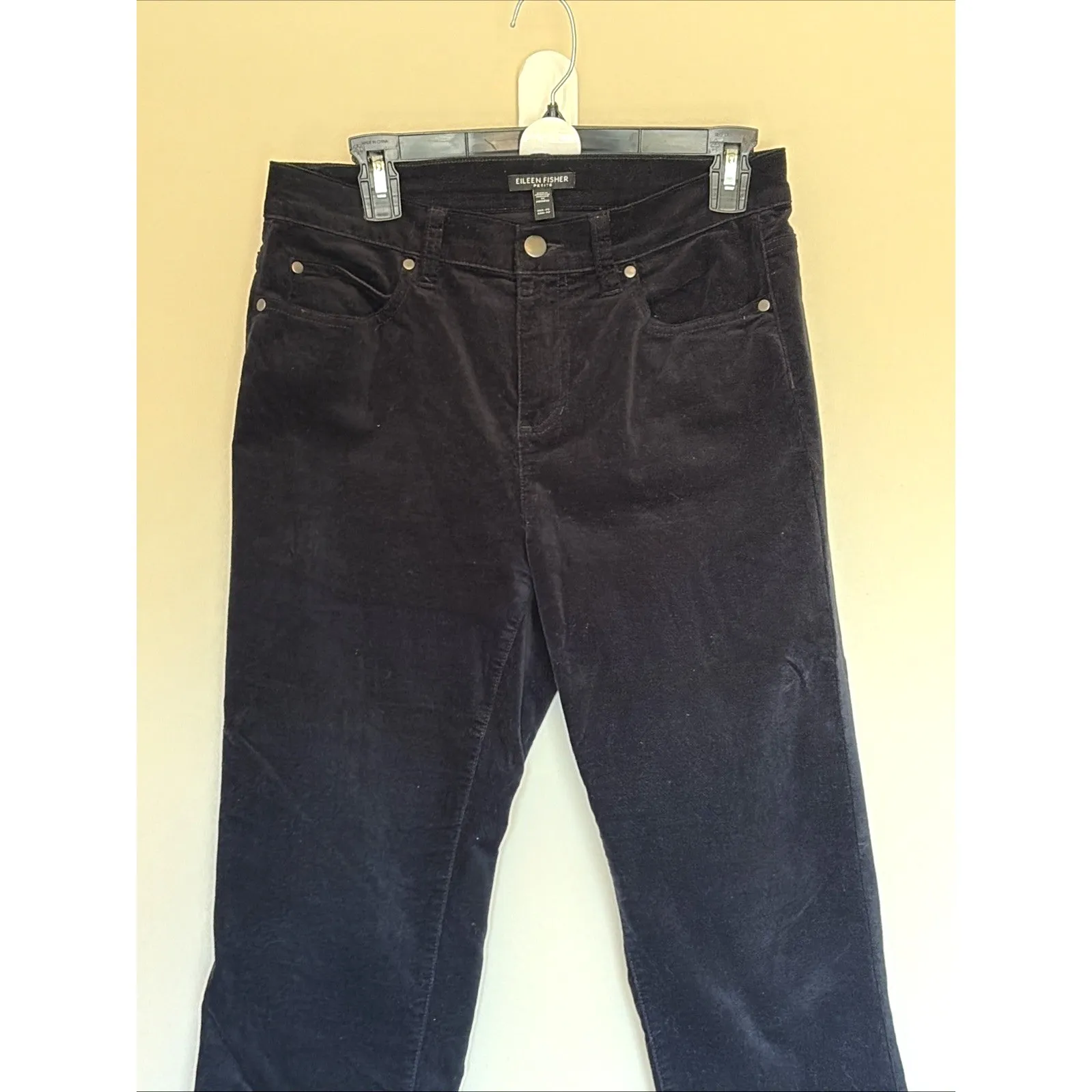 Eileen Fisher Petites Classic Black Velvet Straight Leg Pants Womens PS Small - Image 2