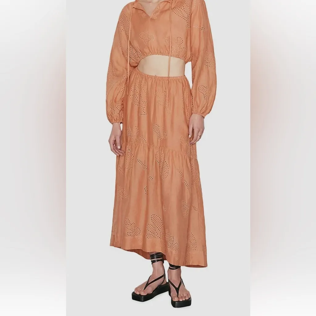 Frame Women's Orange Eyelet Tiered Maxi Skirt Size S - Image 4