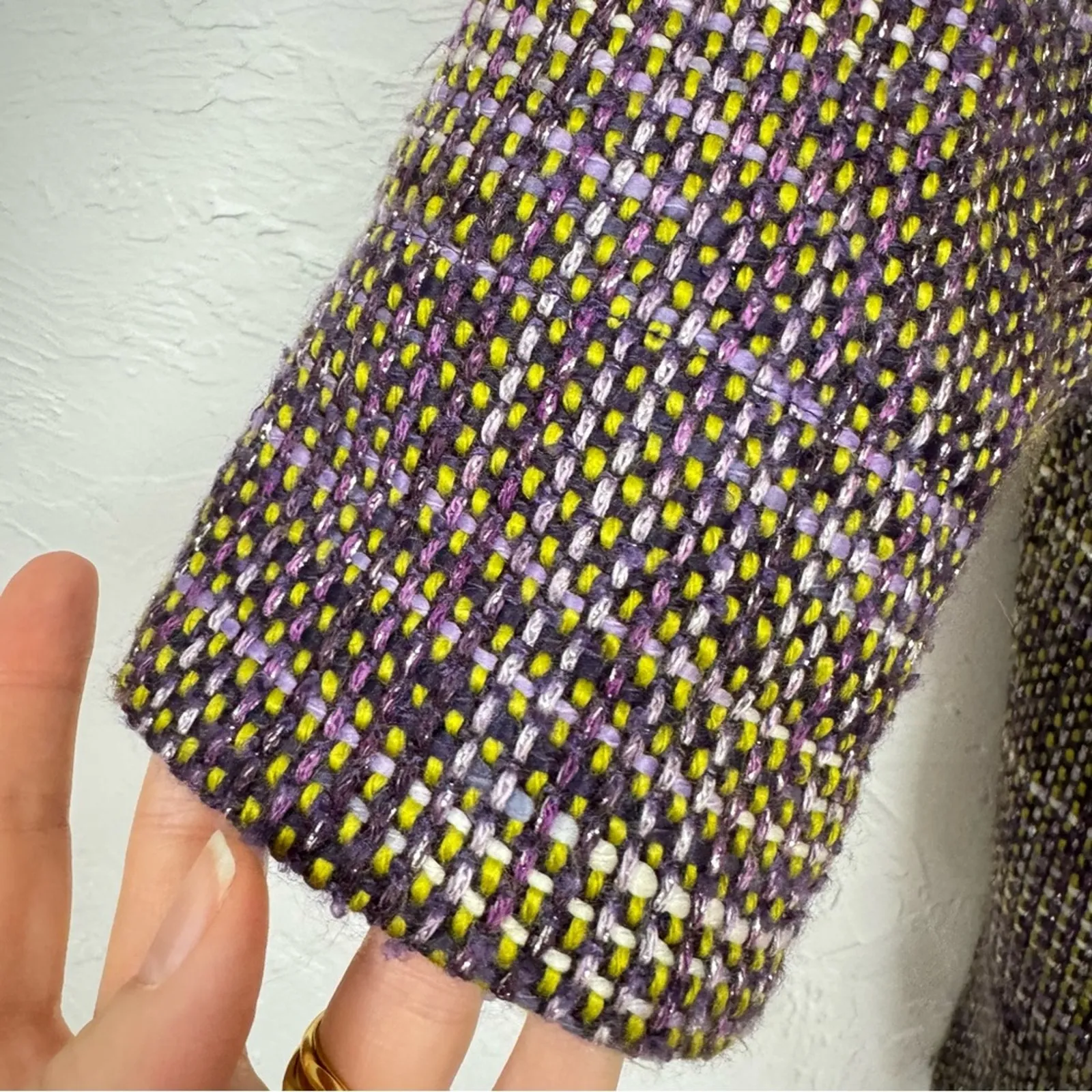 Chicos Purple Green Tweed Plaid Blazer Jacket Womens L Preppy Longline Fall - Image 2