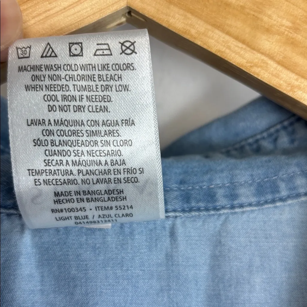 Serra Long Sleeve Denim Dress Chambray Size M  Roll Tab Sleeve - Image 7