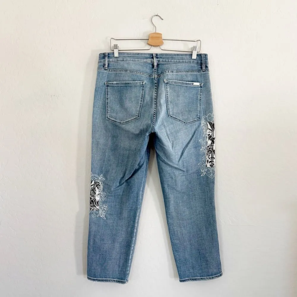 WHBM The Straight Crop Jeans High Rise Embroidered With Patches Size 12 - Image 5