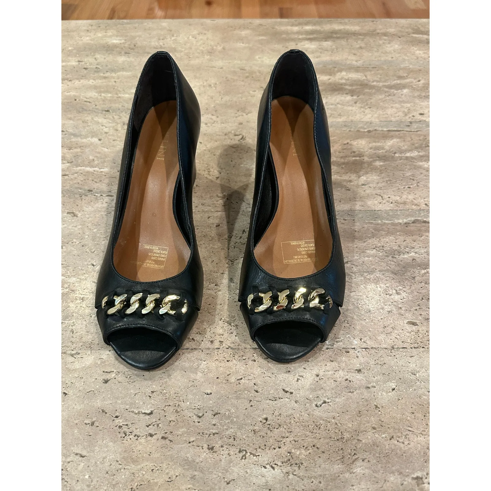 Pollini Peep Toe Block Heel Pump Black Leather size 39 / 8.5 - Image 10