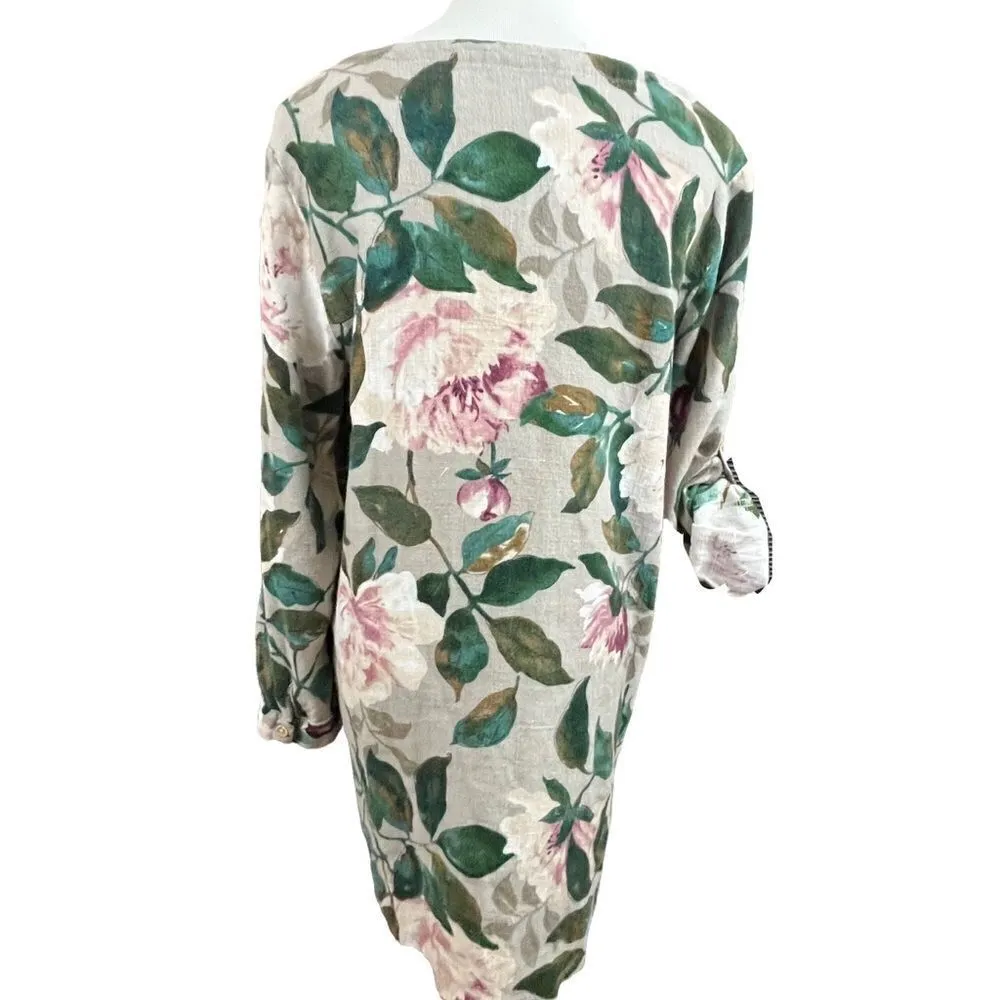 Puo Dou Dou Muted Floral Lagenlook Tunic Top M Tan Size M - Image 3