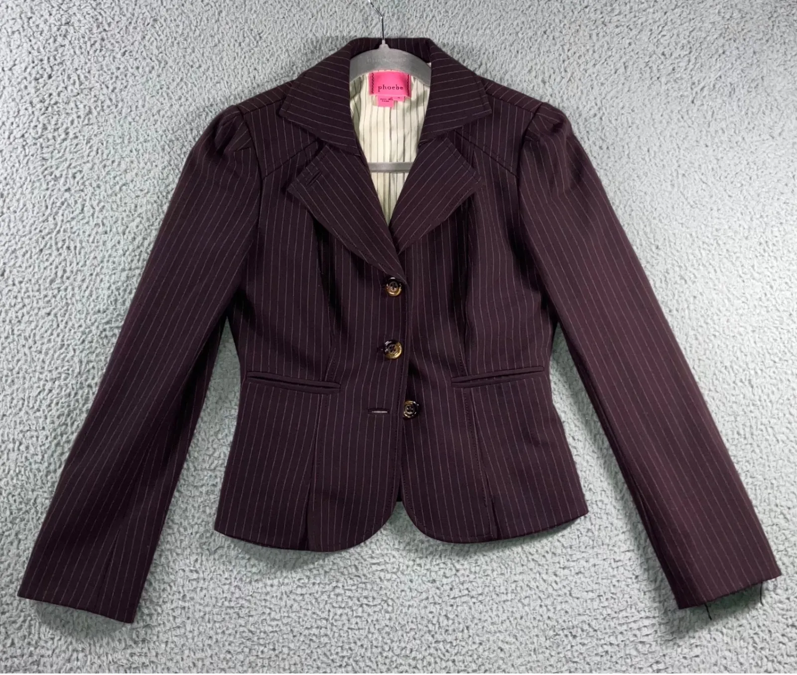 Phoebe Pinstripe Blazer Jacket Women 4 Three Button Fitted Career Academia - Image 1