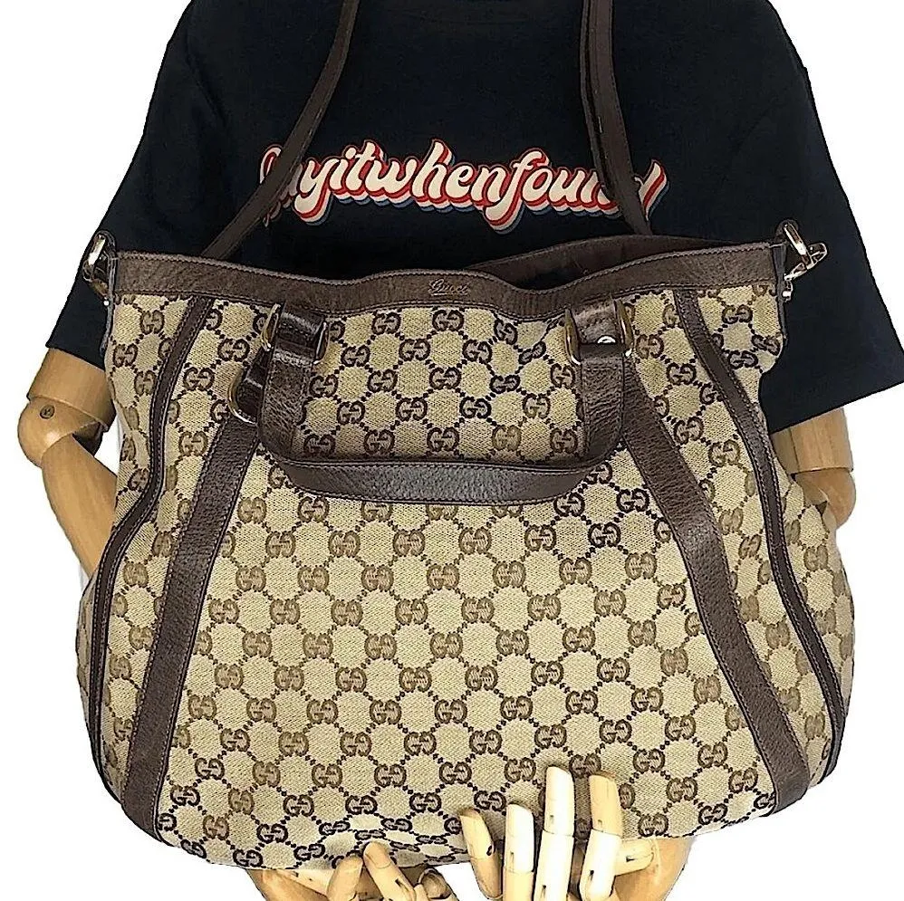 GUCCI GG Monogram Canvas and Brown Leather Accent Top Handles Crossbody Bag - Image 3