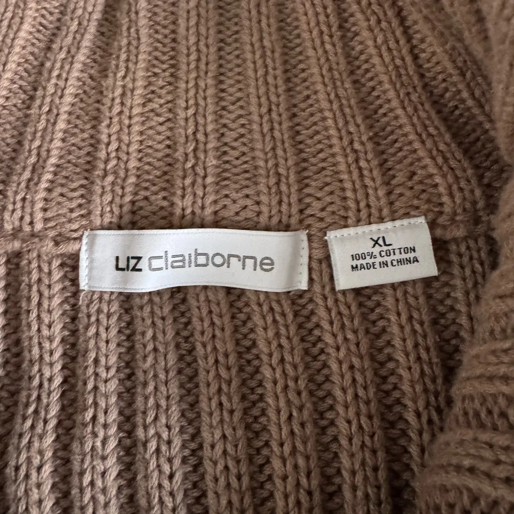 Liz Claiborne Light Brown Cable Knit Mockneck Sleeveless Sweater Vest Sz XL - Image 4