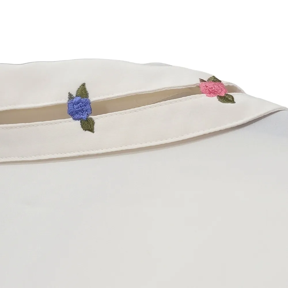 Susan Bristol Vintage Semi Sheer Short Sleeve Ivory Button Down Women Size 6 - Image 9