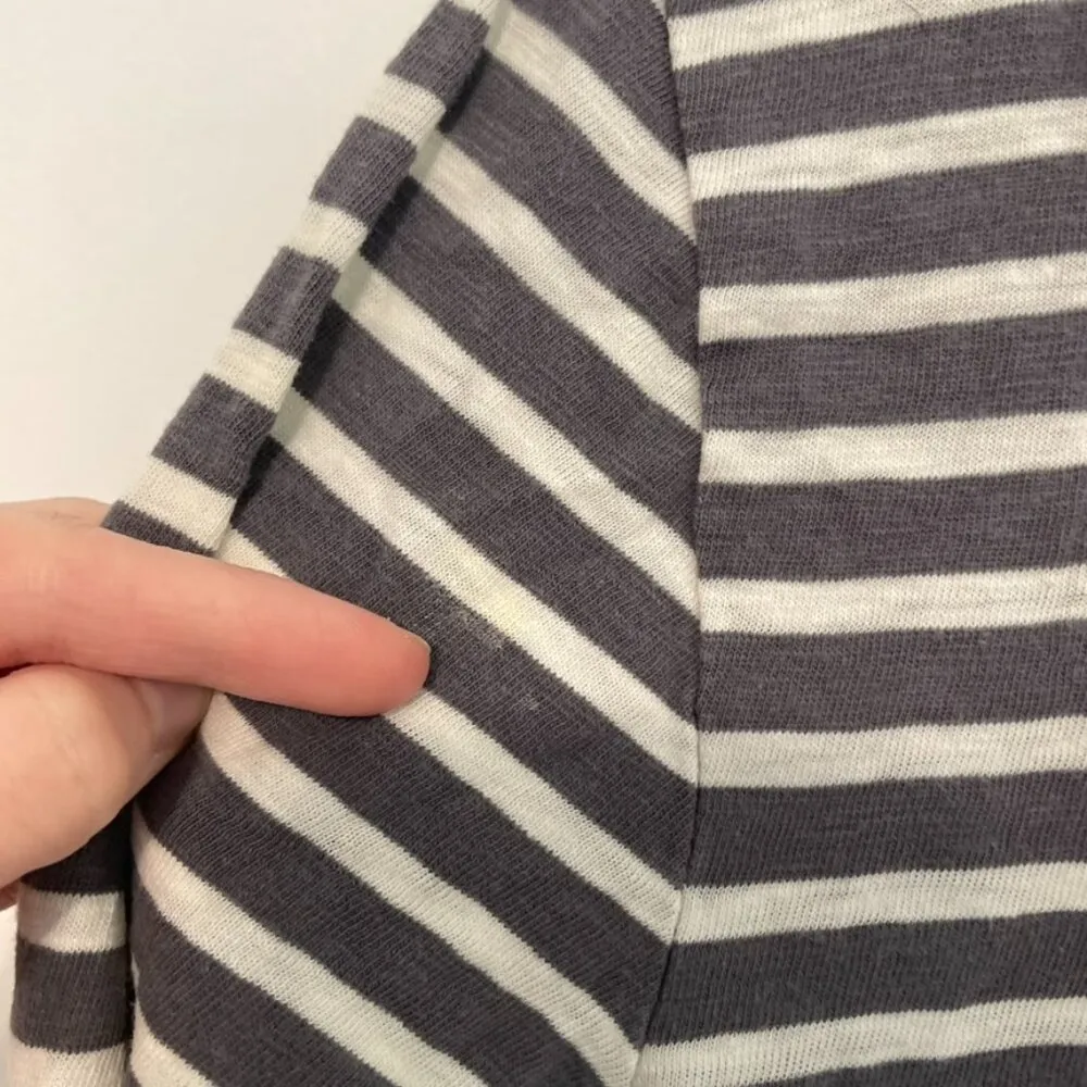 J. CREW Painter Zip Tee Gray Cream Ivory Horizontal Striped 3/4 Sleeve Cotton L - Image 8