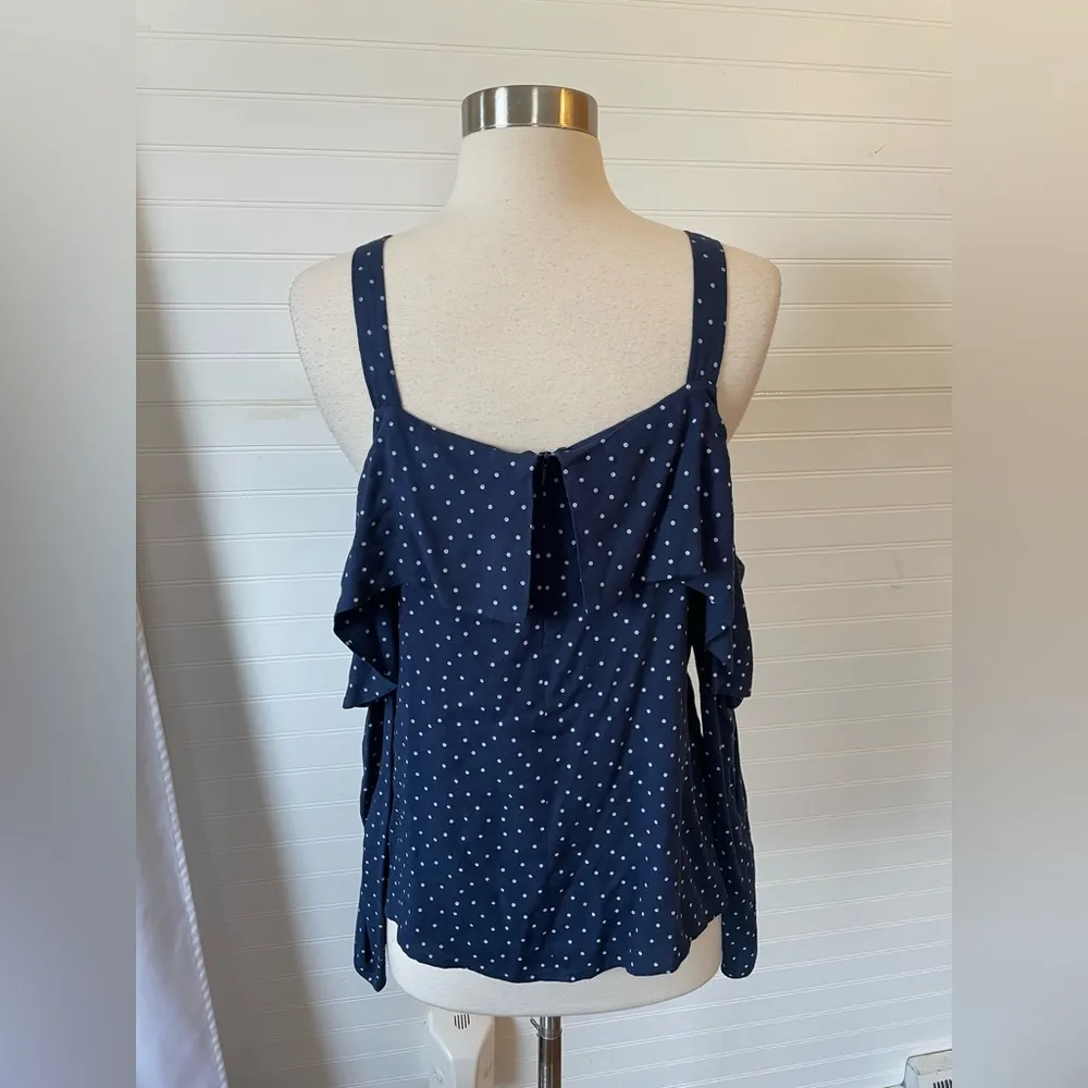 WAYF Navy Polka Dot Cold Shoulder Blouse - Image 8