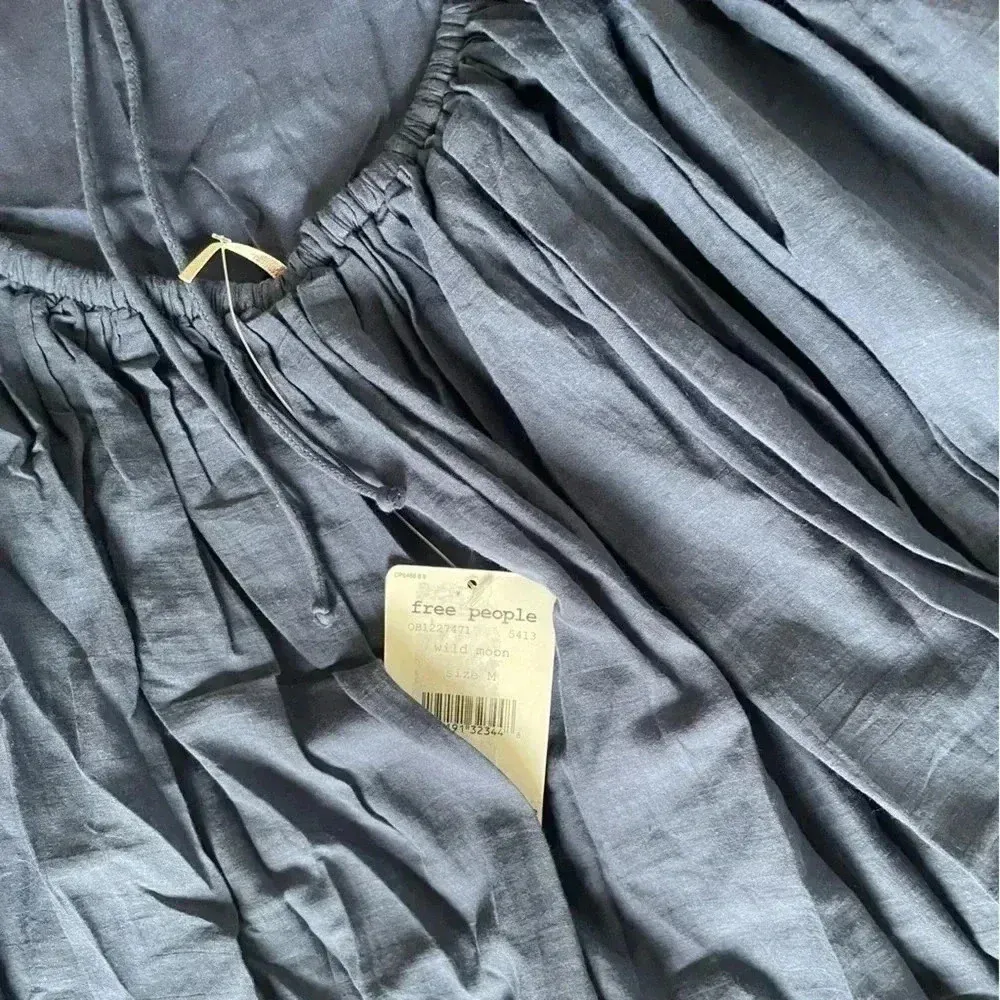 Free People Women's Hailey Cotton Ruffle Short Sleeve Mini Dress Navy M $148 NWT - Image 8