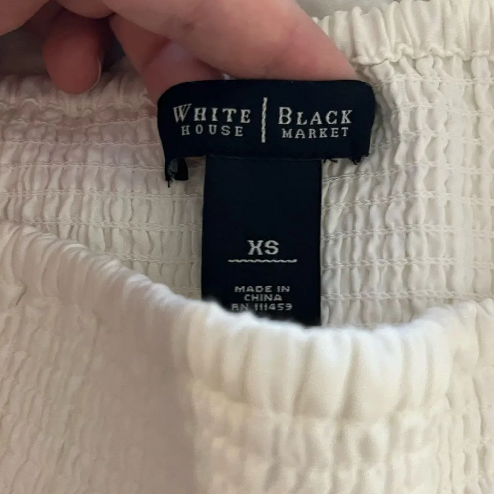 WHBM White Gold Embroidered Smocked Waist Tiered Silk Mini Skirt Size XS - Image 5