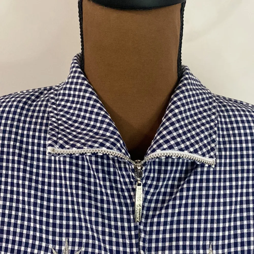 Vintage seersucker gingham bomber embroidered and embellished stars size 10 White - Image 6