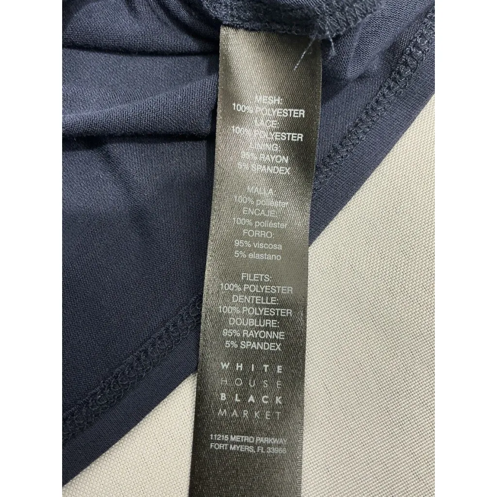 Womans White House Black Market S Blue Black Lace Embroider Short Sleeve Blouse - Image 4