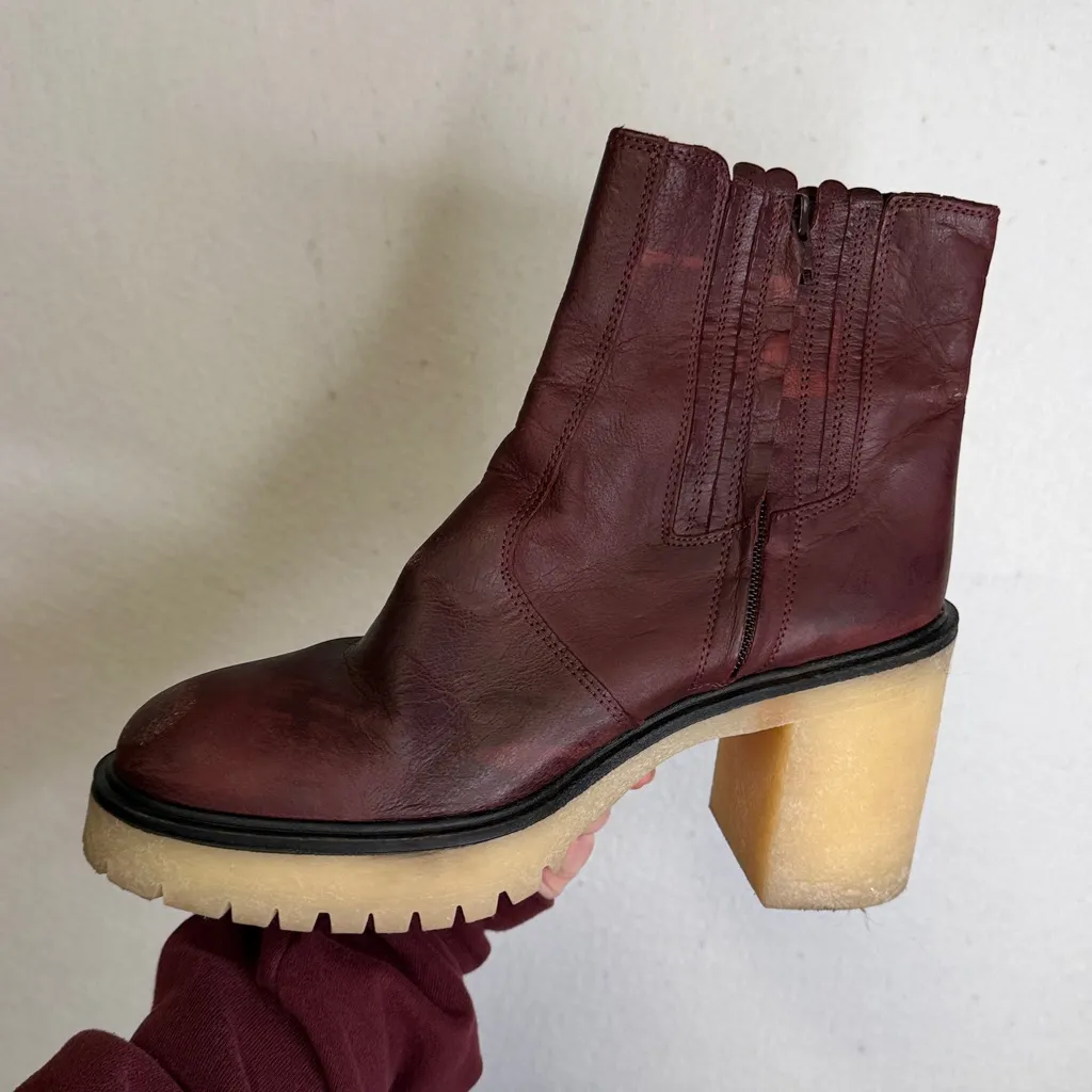 Free People James Wine Leather Platform Heeled Boots - Image 2
