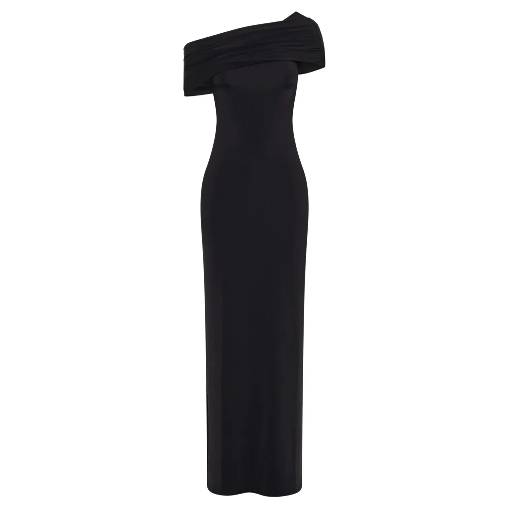 MESHKI Cassandra Off Shoulder Slinky Maxi Dress Black Sz XXL One Shoulder - Image 11